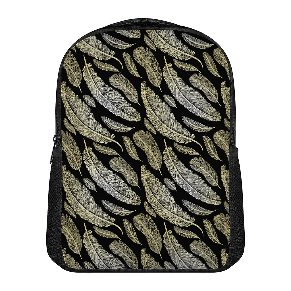 Gold And Black Feather Pattern Print Casual Backpack