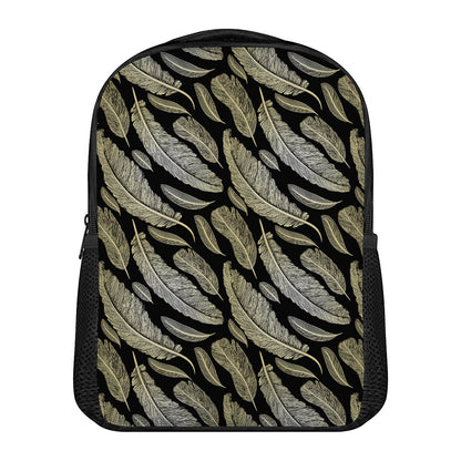Gold And Black Feather Pattern Print Casual Backpack