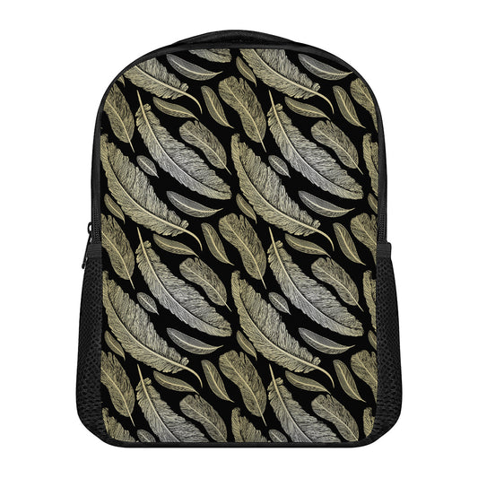 Gold And Black Feather Pattern Print Casual Backpack