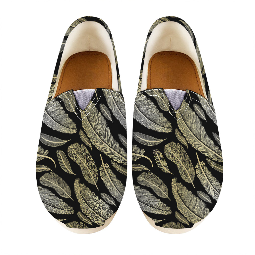 Gold And Black Feather Pattern Print Casual Shoes
