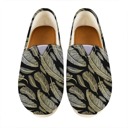 Gold And Black Feather Pattern Print Casual Shoes