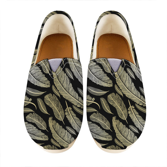 Gold And Black Feather Pattern Print Casual Shoes