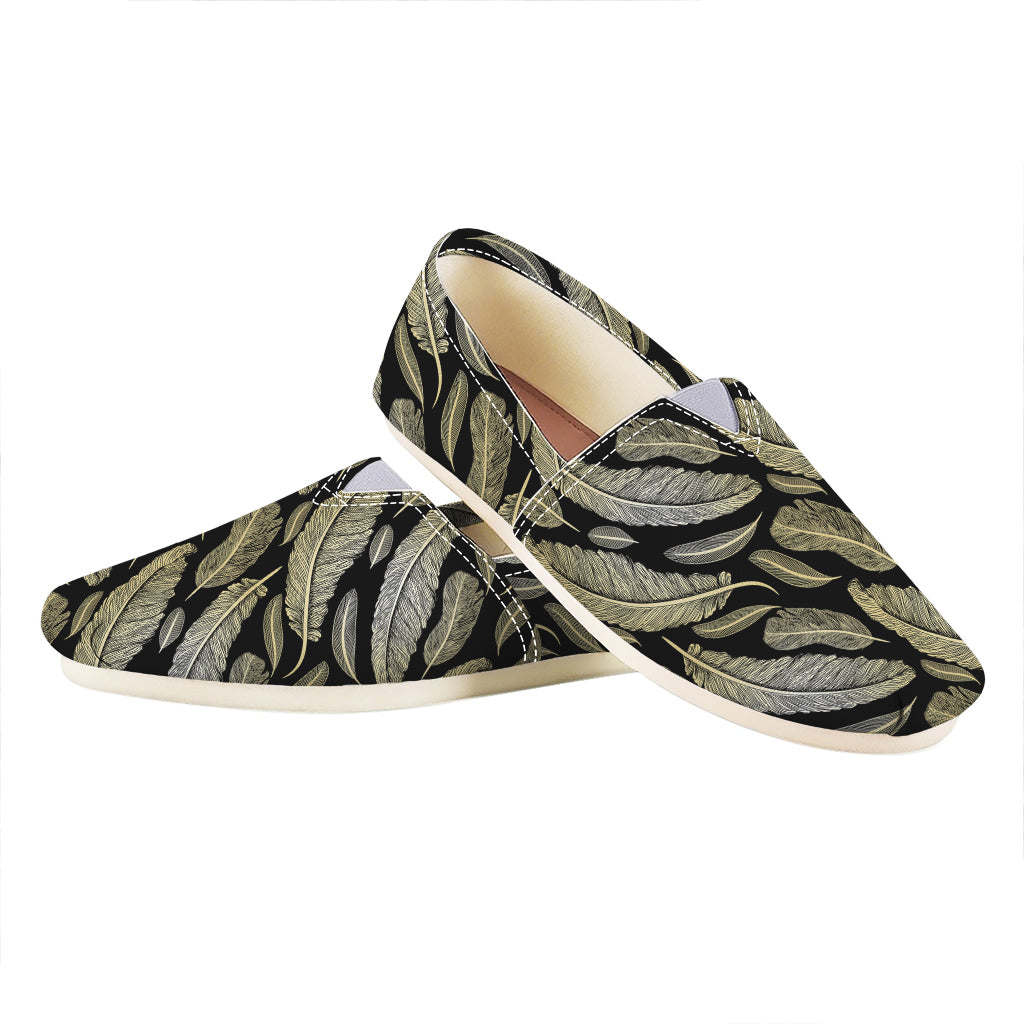 Gold And Black Feather Pattern Print Casual Shoes
