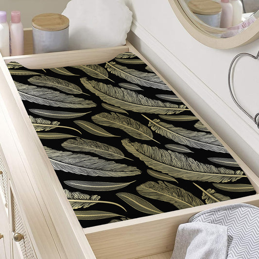 Gold And Black Feather Pattern Print Changing Pad Cover