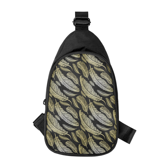 Gold And Black Feather Pattern Print Chest Bag