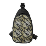 Gold And Black Feather Pattern Print Chest Bag