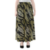 Gold And Black Feather Pattern Print Chiffon Maxi Skirt