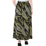 Gold And Black Feather Pattern Print Chiffon Maxi Skirt