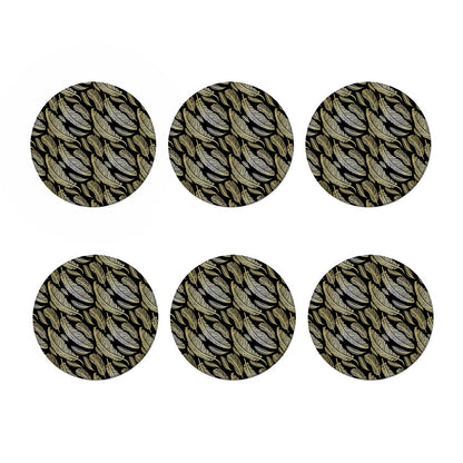 Gold And Black Feather Pattern Print Coaster Set