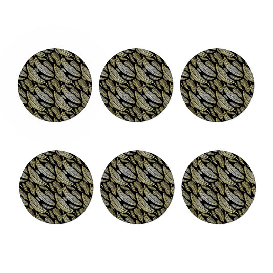Gold And Black Feather Pattern Print Coaster Set
