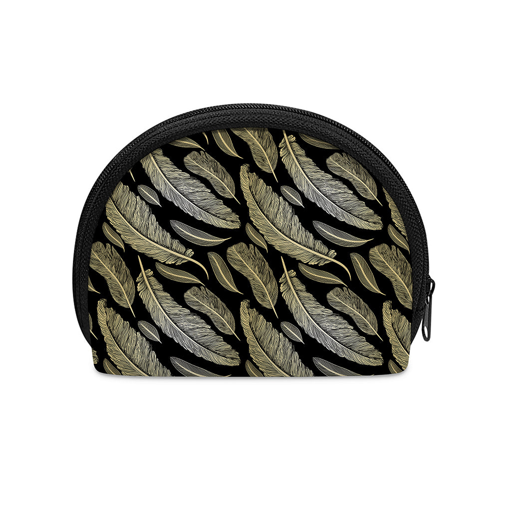 Gold And Black Feather Pattern Print Coin Purse