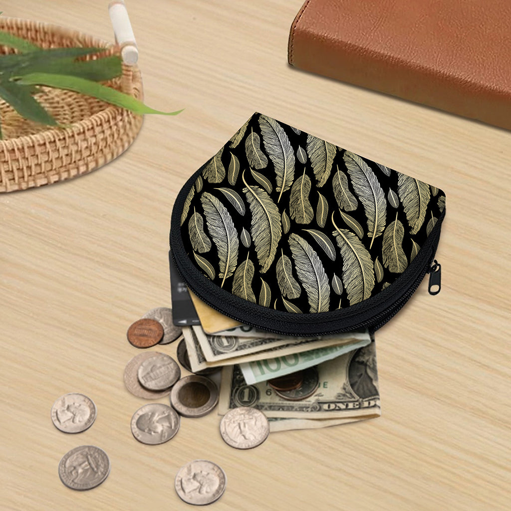 Gold And Black Feather Pattern Print Coin Purse