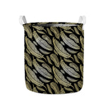 Gold And Black Feather Pattern Print Collapsible Laundry Basket