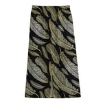 Gold And Black Feather Pattern Print Cotton Front Slit Maxi Skirt