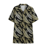 Gold And Black Feather Pattern Print Cotton Hawaiian Shirt