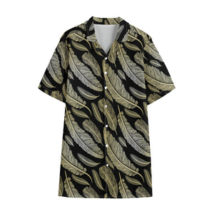 Gold And Black Feather Pattern Print Cotton Hawaiian Shirt