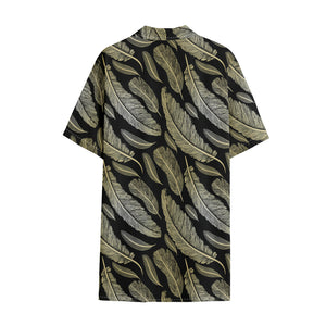 Gold And Black Feather Pattern Print Cotton Hawaiian Shirt