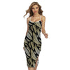 Gold And Black Feather Pattern Print Cross Back Cami Dress