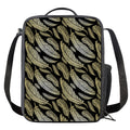 Gold And Black Feather Pattern Print Crossbody Lunch Bag