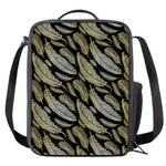 Gold And Black Feather Pattern Print Crossbody Lunch Bag