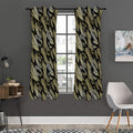 Gold And Black Feather Pattern Print Grommet Curtain Panels