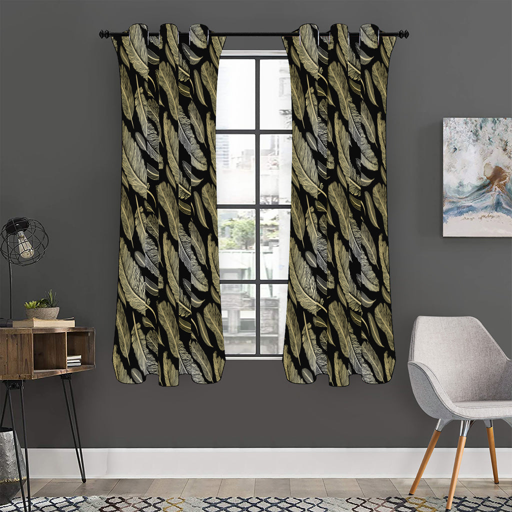 Gold And Black Feather Pattern Print Curtain