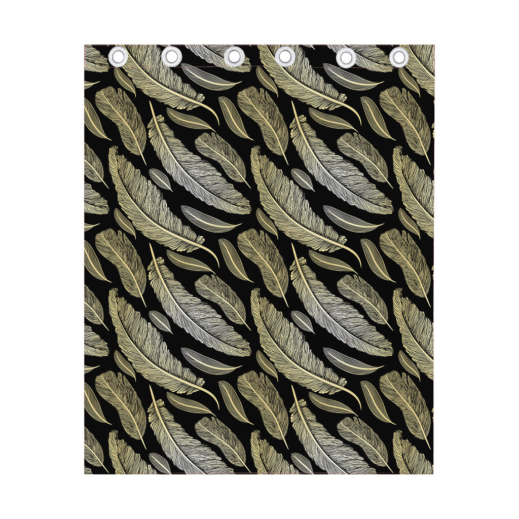 Gold And Black Feather Pattern Print Curtain