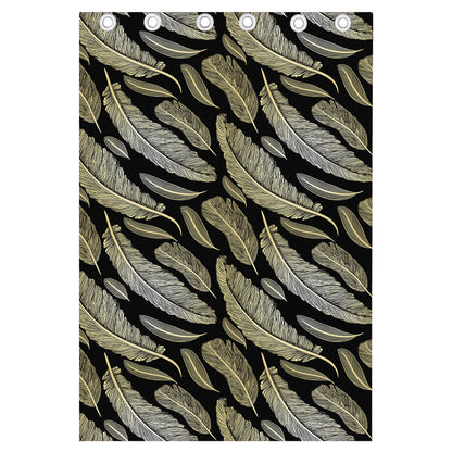 Gold And Black Feather Pattern Print Curtain
