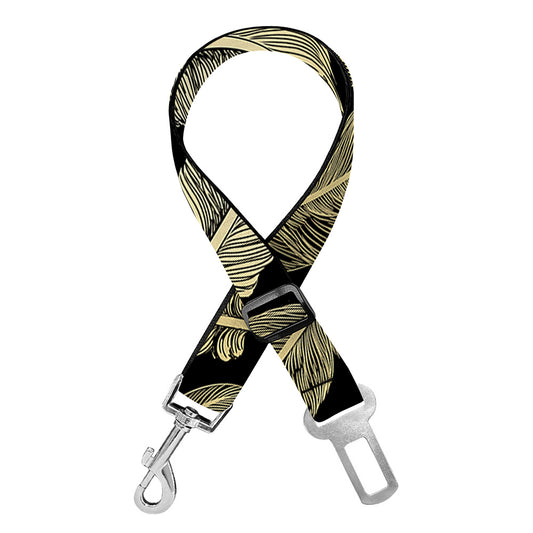 Gold And Black Feather Pattern Print Dog Seat Belt