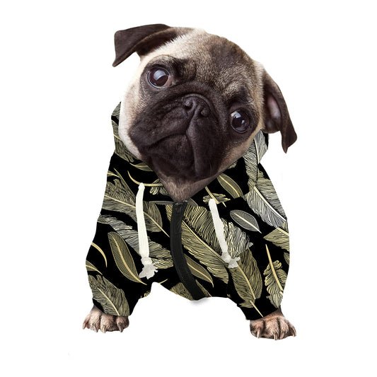 Gold And Black Feather Pattern Print Dog Zip Up Hoodie