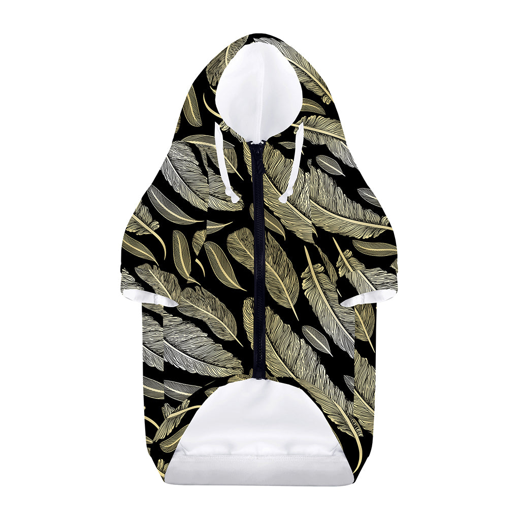 Gold And Black Feather Pattern Print Dog Zip Up Hoodie