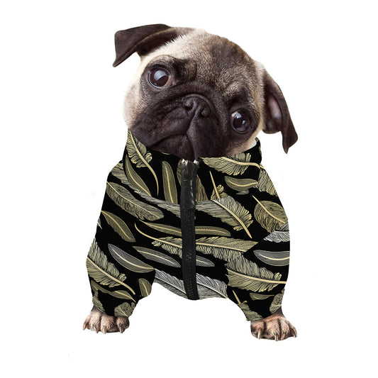 Gold And Black Feather Pattern Print Dog Zip Up Jacket