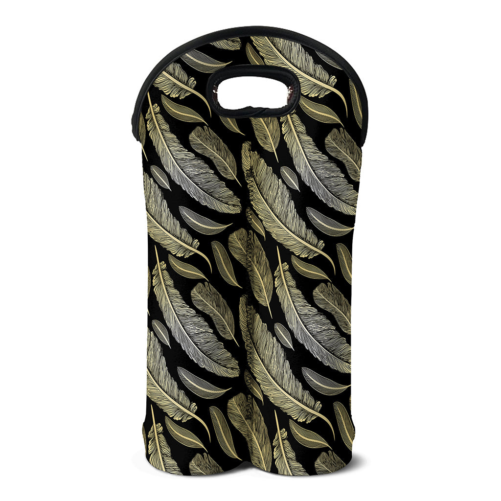 Gold And Black Feather Pattern Print Double Neoprene Wine Tote