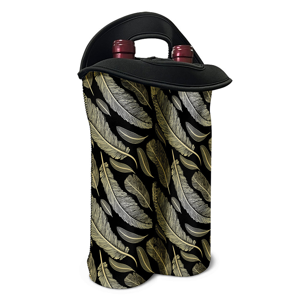 Gold And Black Feather Pattern Print Double Neoprene Wine Tote