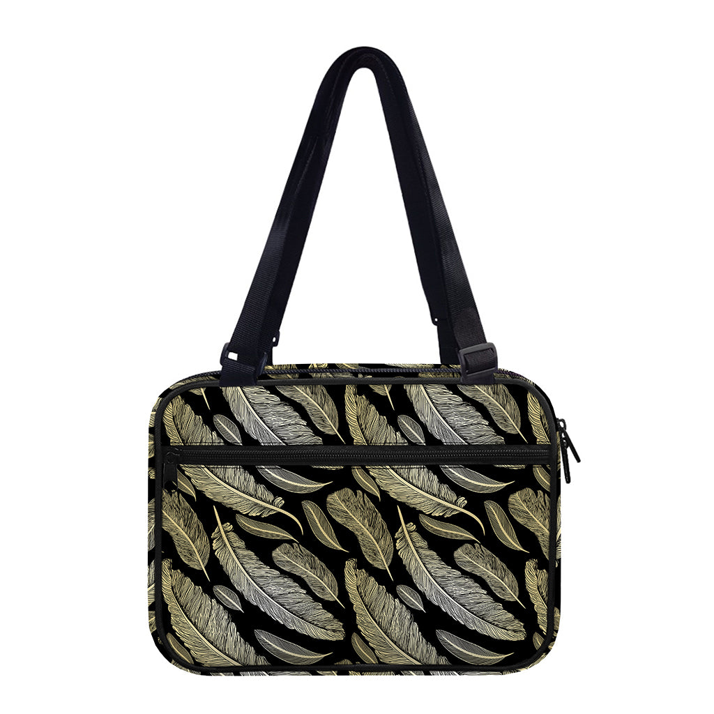 Gold And Black Feather Pattern Print Double Strap Bible Bag
