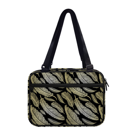 Gold And Black Feather Pattern Print Double Strap Bible Bag