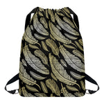 Gold And Black Feather Pattern Print Drawstring Backpack