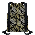 Gold And Black Feather Pattern Print Drawstring Backpack