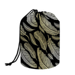 Gold And Black Feather Pattern Print Drawstring Makeup Bag