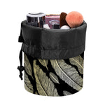 Gold And Black Feather Pattern Print Drawstring Makeup Bag