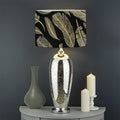 Gold And Black Feather Pattern Print Drum Lamp Shade