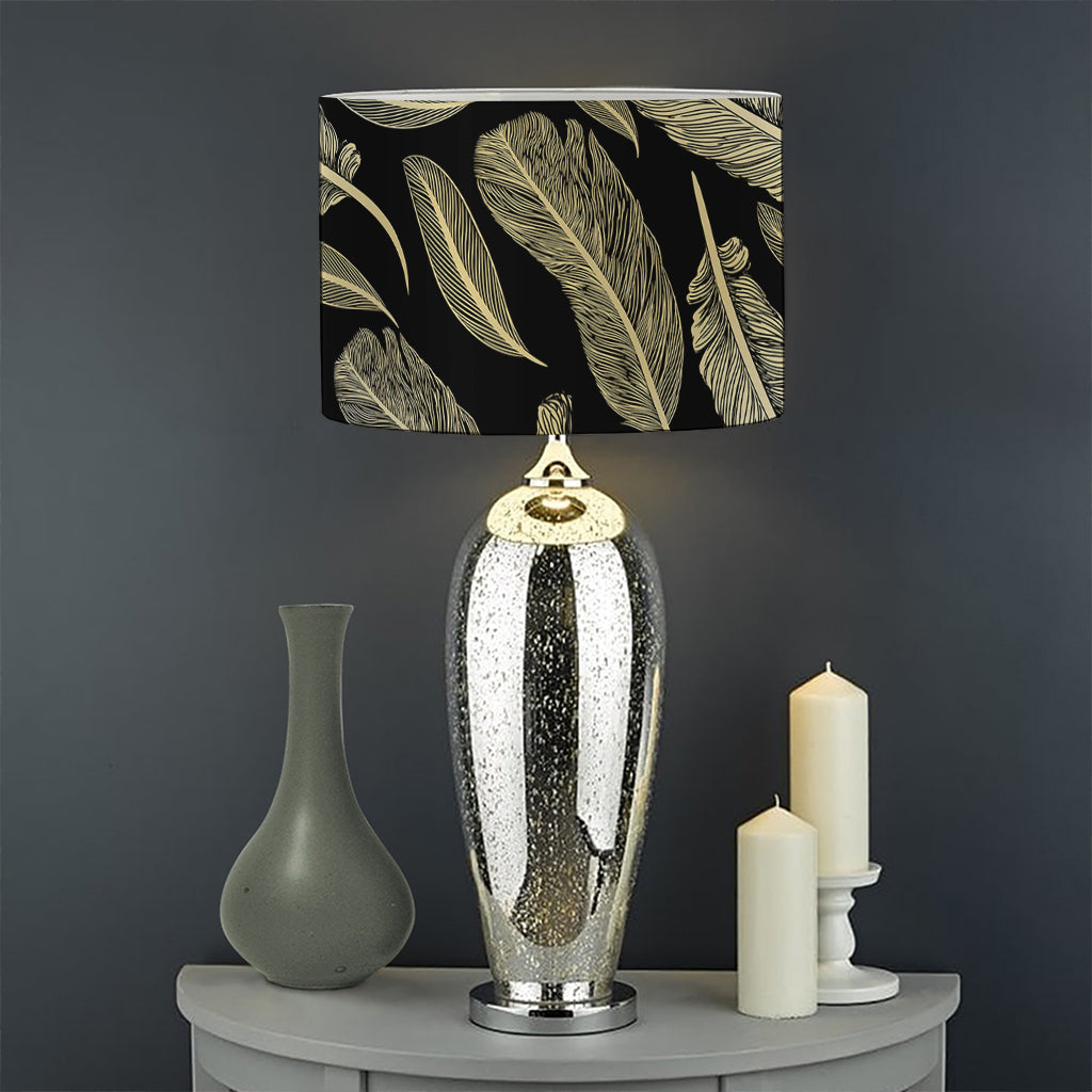 Gold And Black Feather Pattern Print Drum Lamp Shade
