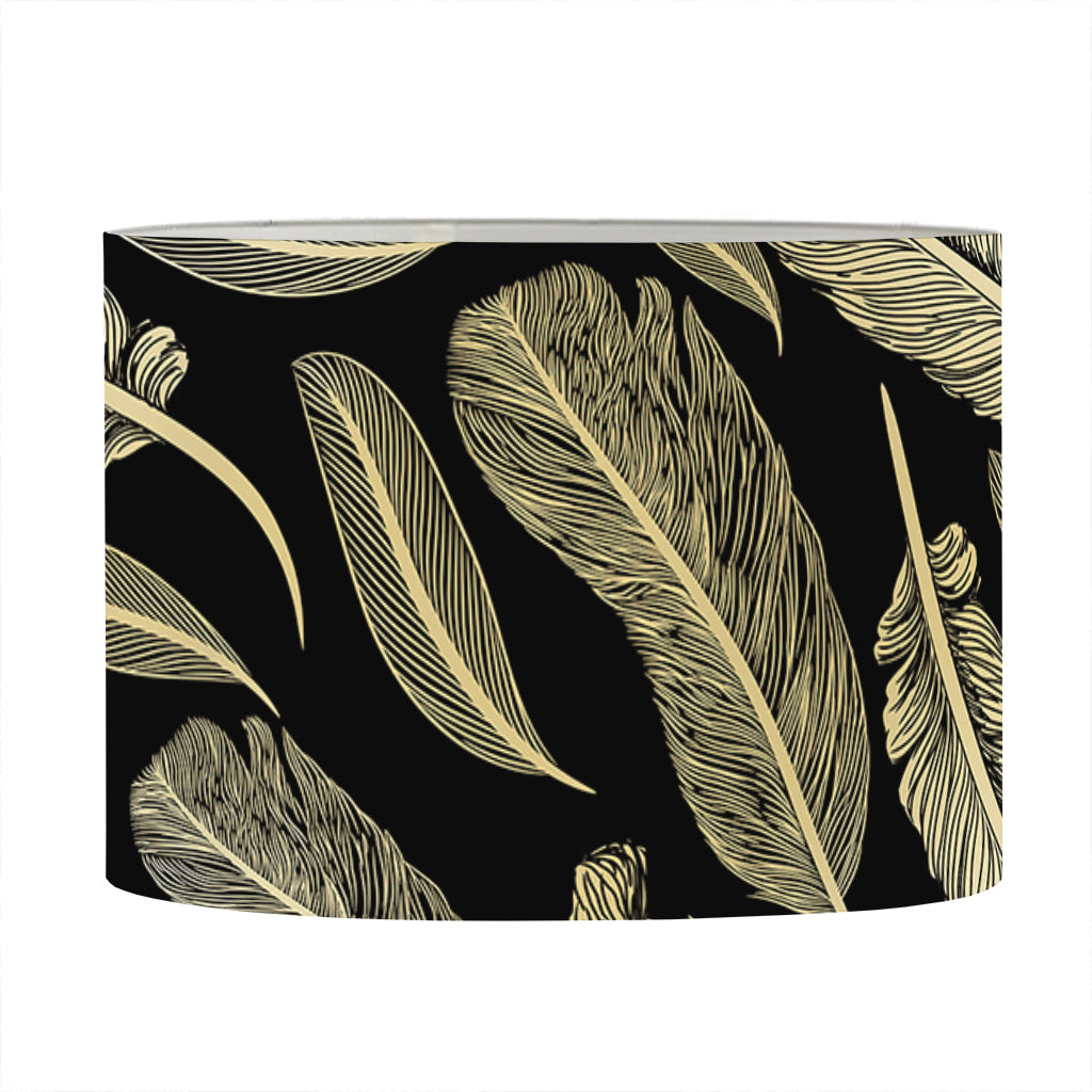 Gold And Black Feather Pattern Print Drum Lamp Shade