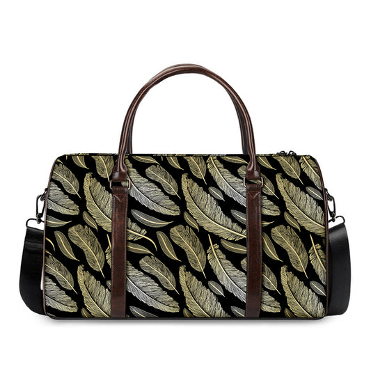 Gold And Black Feather Pattern Print Duffle Bag