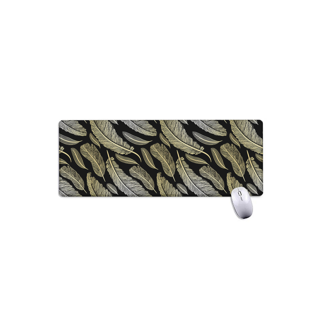 Gold And Black Feather Pattern Print Extended Mouse Pad