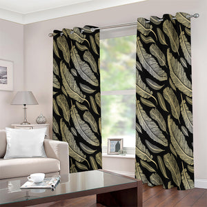 Gold And Black Feather Pattern Print Extra Wide Grommet Curtains