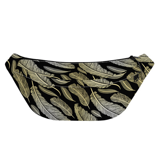 Gold And Black Feather Pattern Print Fanny Pack