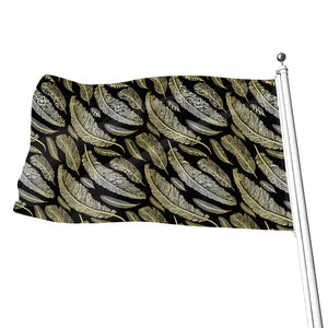 Gold And Black Feather Pattern Print Flag