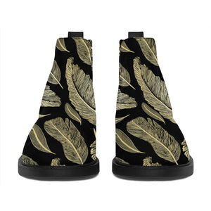 Gold And Black Feather Pattern Print Flat Ankle Boots