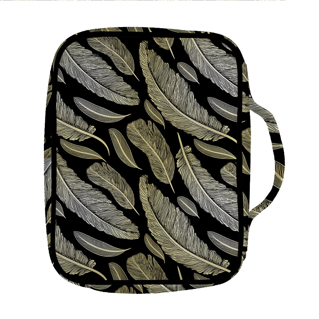 Gold And Black Feather Pattern Print Front Pocket Bible Bag